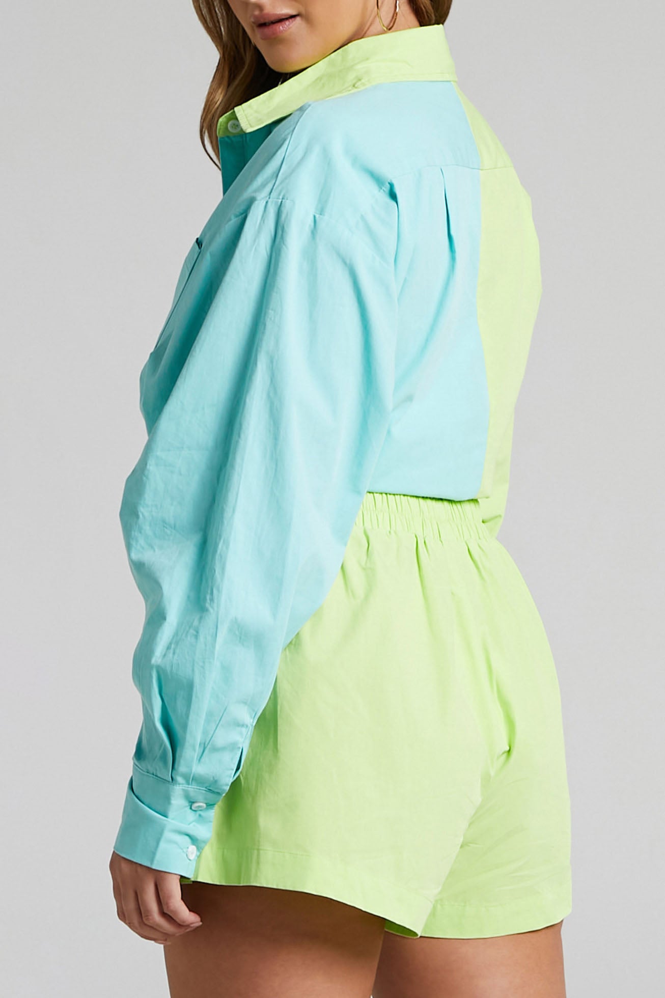 Color Block Oversize Shirt and Casual Shorts Sets-AL9529